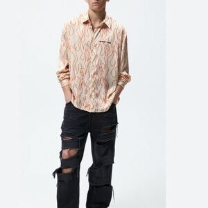 Zara Men's Flame Print Shirt Oyster
White ZARA Star for Men |sz S